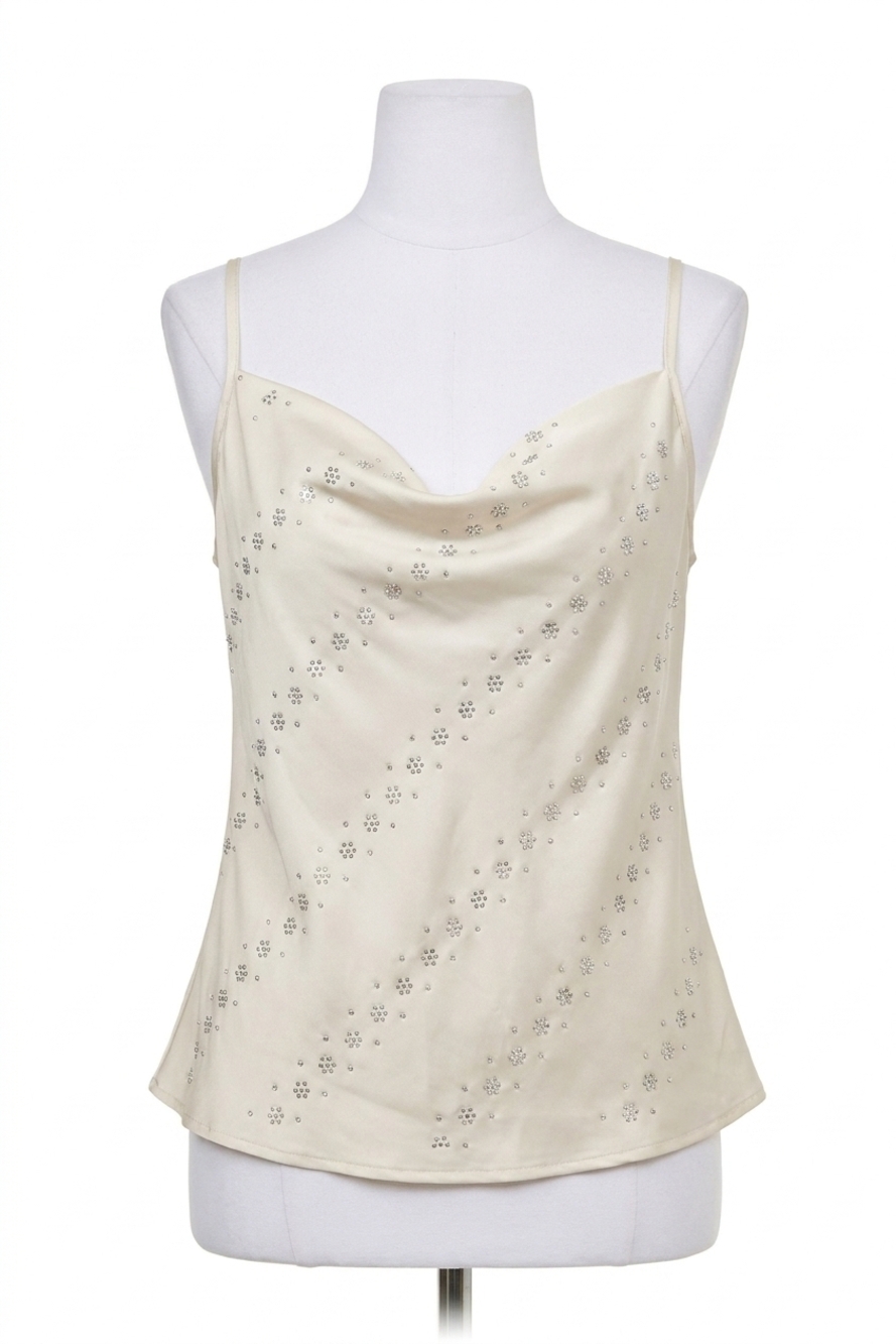 NEW MYSTREE embellished cowl neck cami top in ivory
